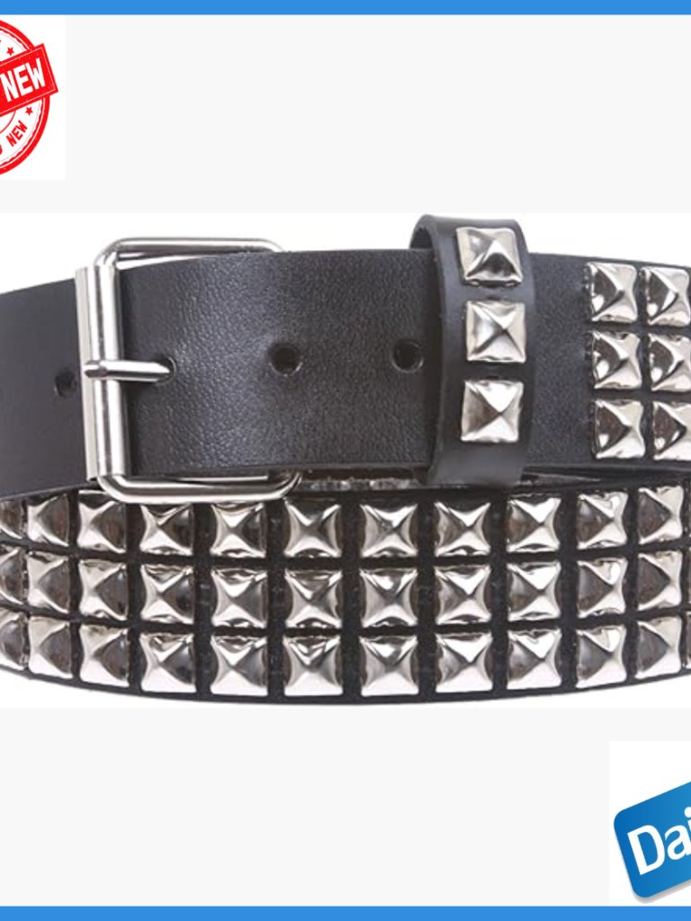 Snap On Three Row Punk Rock Metal Studded Full Grain Leather Belt